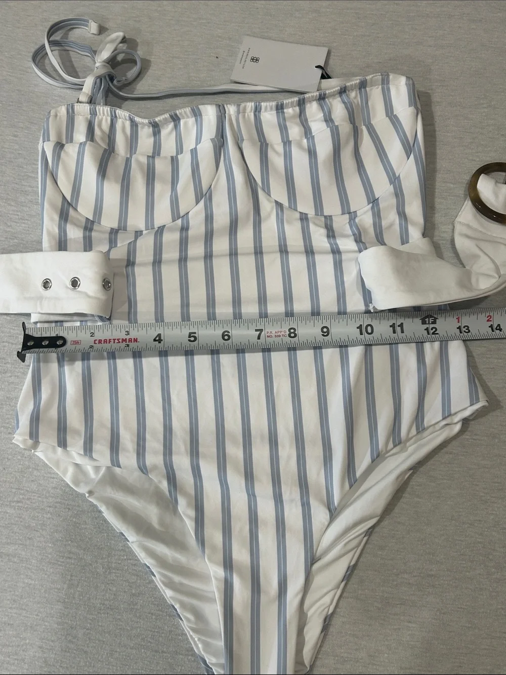 Revel Ray Striped Blue & White Belted One-Piece Swimsuit NWT Sz S - Picture 3 of 10